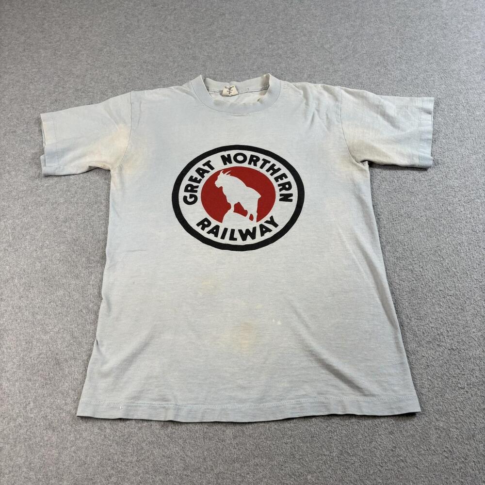 Vintage Great Northern Railway Shirt Men Small Gray Belton Made USA Thrashed 70s